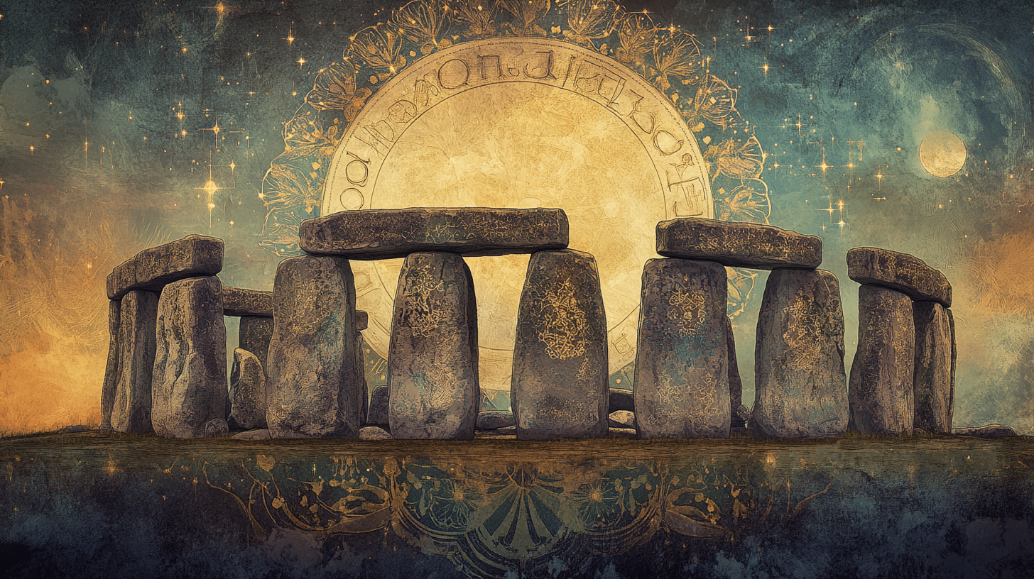 a mystical scene of stone henge